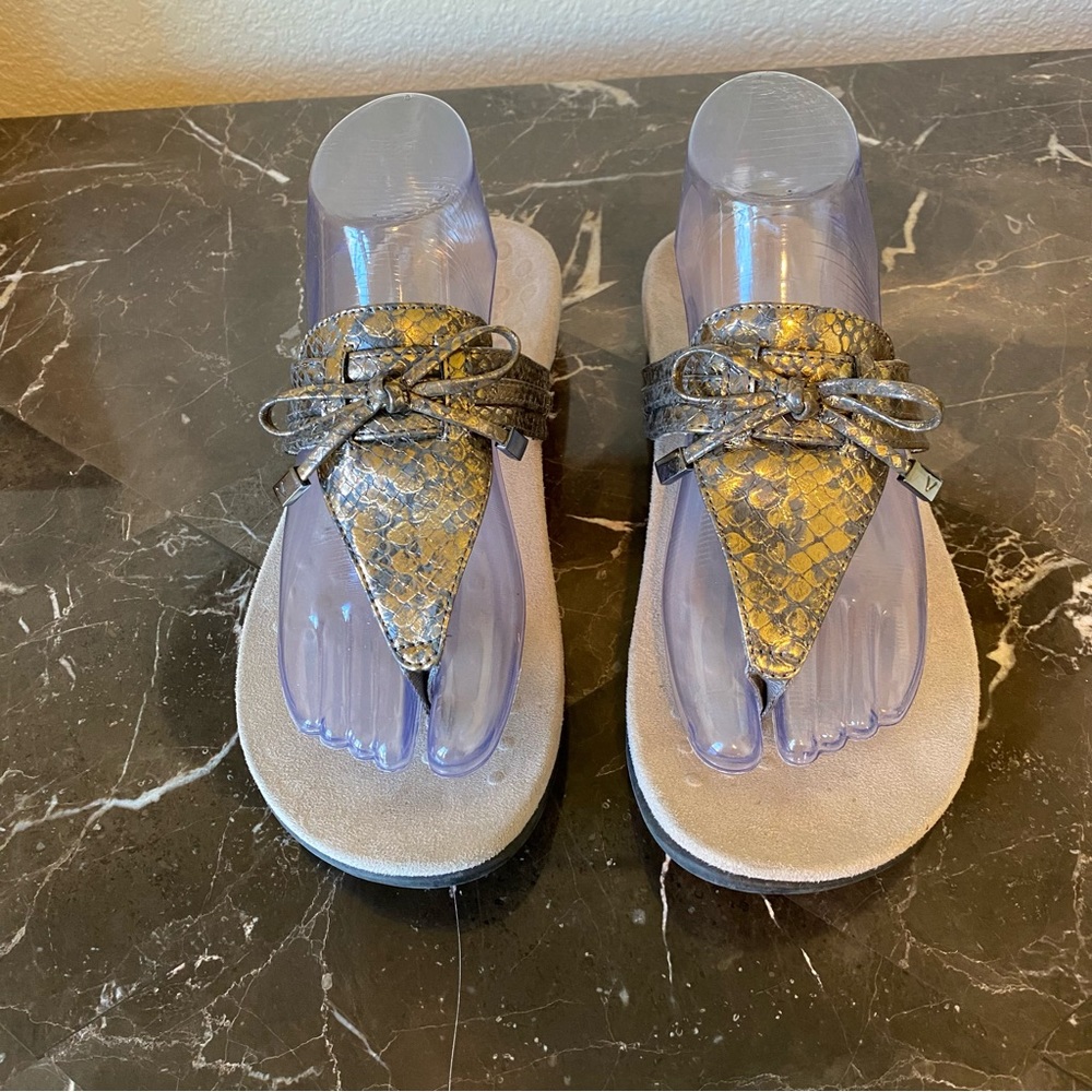 Vionic Amaya Sandal Gold Charcoal Metallic Snake 8 EUC Orthotic